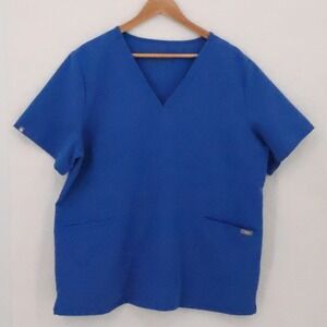 FIGS Casma Three Pocket Scrub Top Womens Size XXL Blue Medical Nursing V-Neck